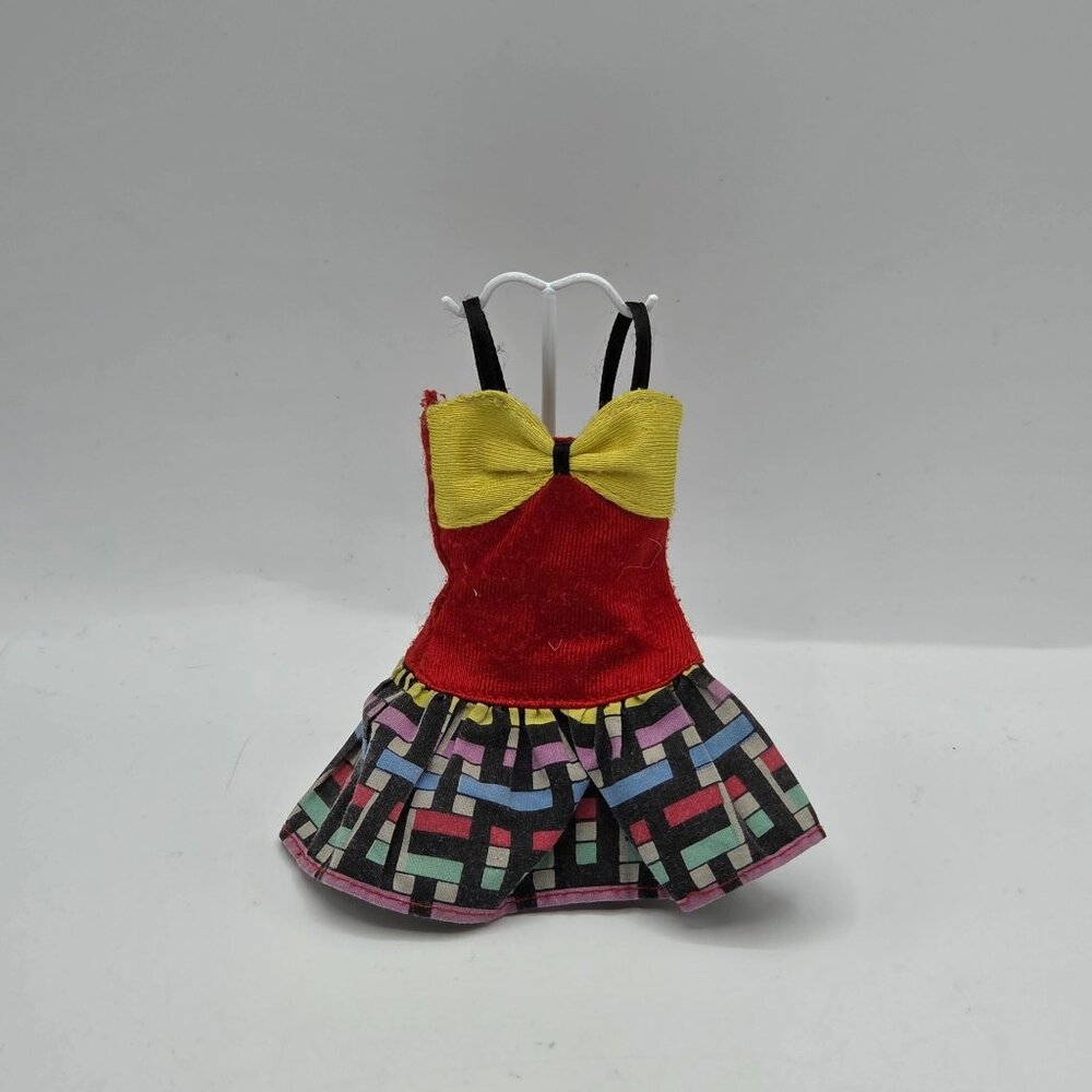 Vintage 1990s Barbie Dress Red Yellow Bodice With Geometric Print Skirt
